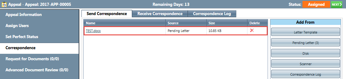 Pending Letter Attached to Correspondence